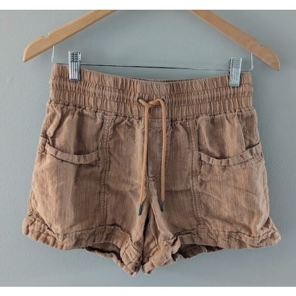 Athleta Shorts Cabo Linen Textured 4" Size 0 Beige Drawstring Waist 100% Linen - Picture 1 of 4